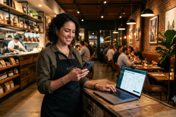 Restaurant owner managing direct online food orders through a branded website instead of third-party delivery apps