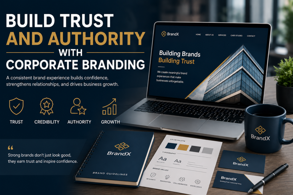 Build trust and authority with corporate branding through consistent brand identity, professional design, and business branding strategy.
