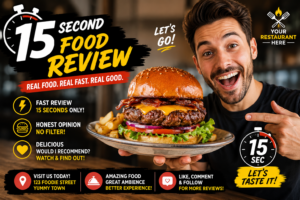 Customer filming a 15-second food review video of a restaurant's signature dish using a smartphone