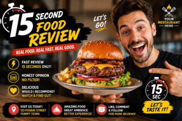 Customer filming a 15-second food review video of a restaurant's signature dish using a smartphone