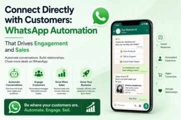WhatsApp Automation dashboard showing automated customer chats, engagement, and sales growth for businesses.